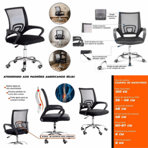 Cadeira Escritório Giratória Office Arco Estofado Tela Mesh
